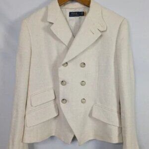 Polo Ralph Lauren Blazer Jacket Women's 8 Herringbone Linen Wool Silk Ivory